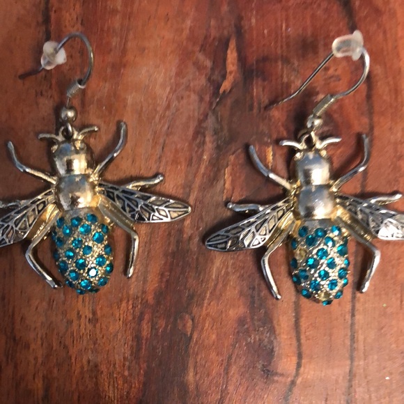 Vintage Bee rhinestone earrings - Picture 2 of 6
